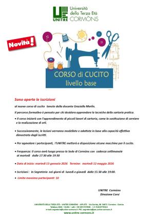 NOVITA' : Al via il corso di Cucito !