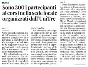 Da "Il Piccolo" del 17 gennaio: 300 i partecipanti nella sede locale di Mossa di Unitre Cormòns 